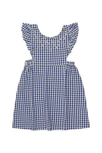 Tiny Cottons Vichy Dress - Light Cream/Ultramarine