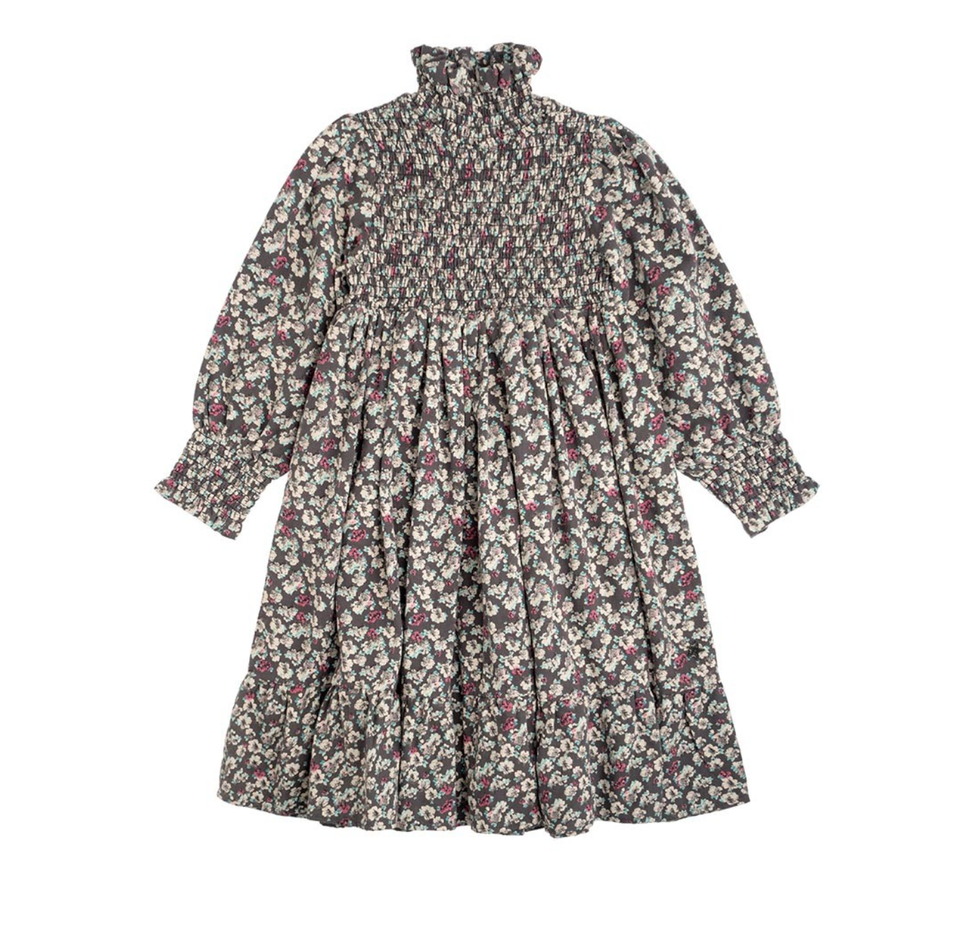 Tocoto Vintage Kid Flower Liberty Print Dress - Dark Grey