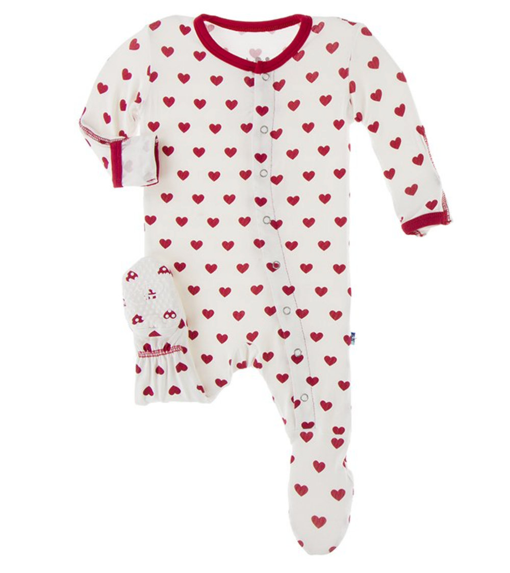 Kickee Pants Print Footie with Snaps - Natural Hearts