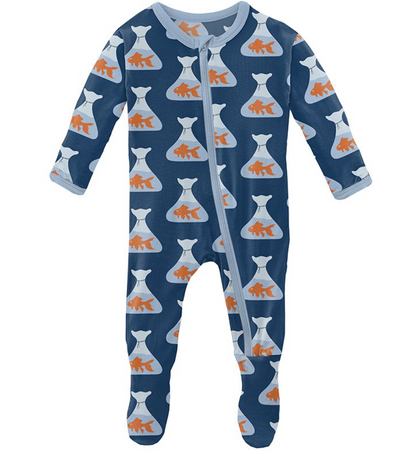 Kickee Pants Print Footie with Zipper - Navy Goldfish Prize