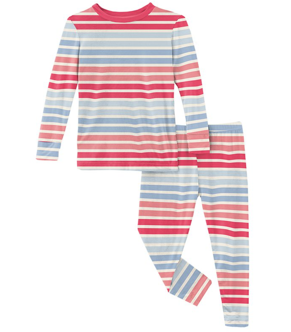 Kickee Pants Print Long Sleeve Pajama Set - Cotton Candy Stripe