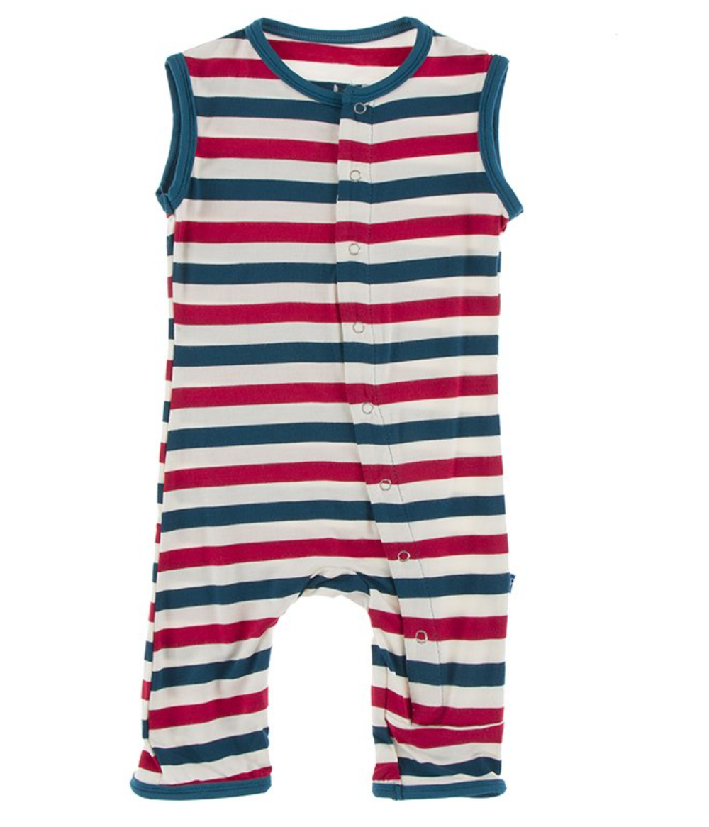 Kickee Pants Print Tank Romper - USA Stripe