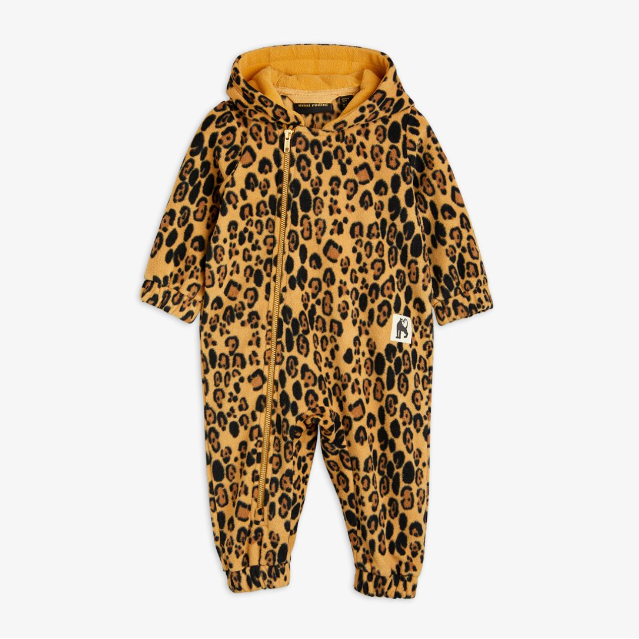 Mini Rodini Leopard Fleece Onesie Jumpsuit - Beige