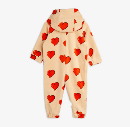 Mini Rodini Hearts Fleece Onesie Jumpsuit - Beige