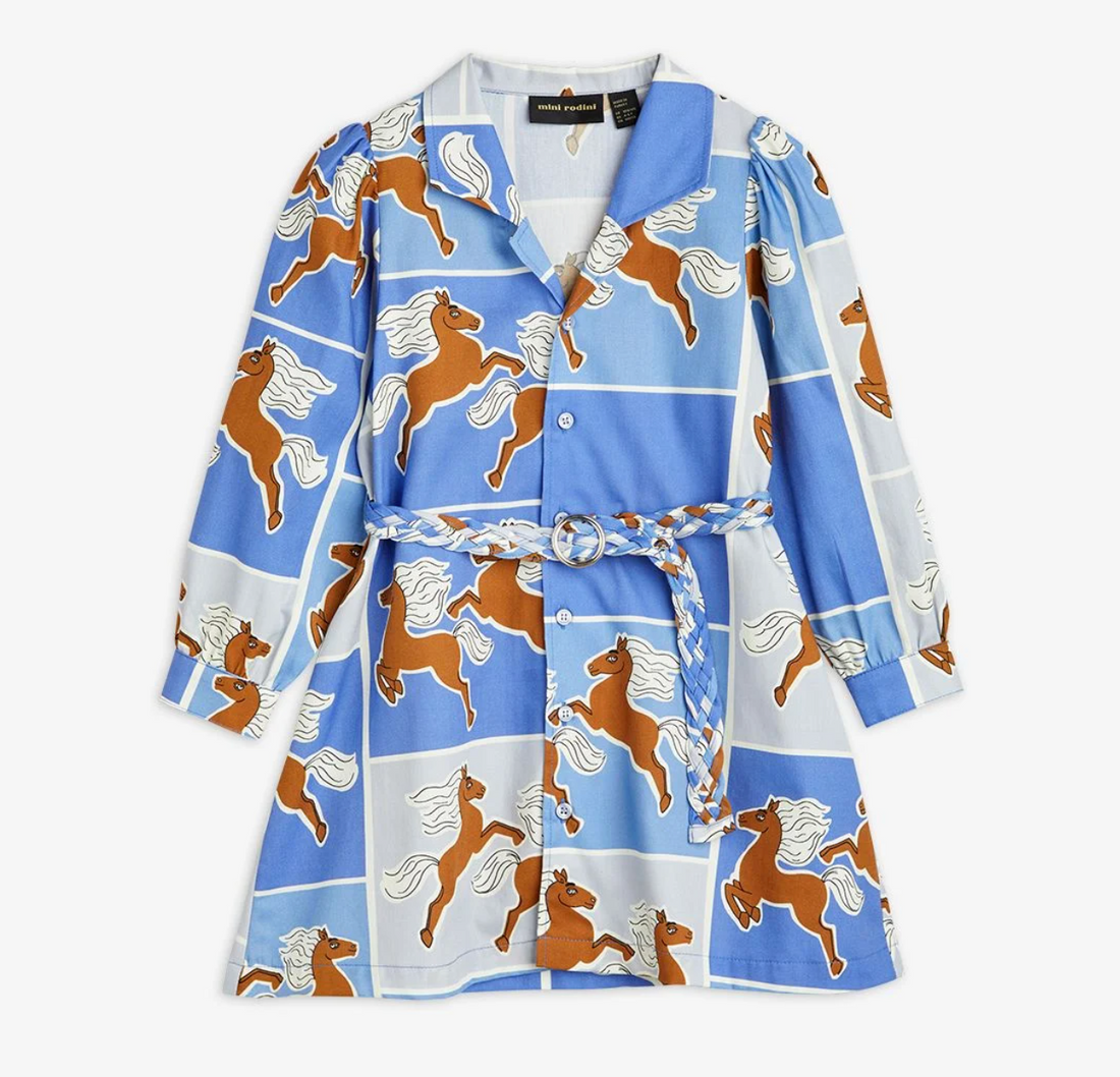 Mini Rodini Horses Woven Dress - Blue