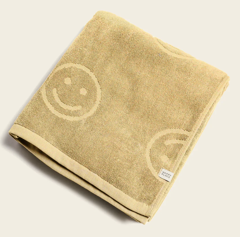 Happy Place Poolside Smiley Terry Beach Towel - Dijon