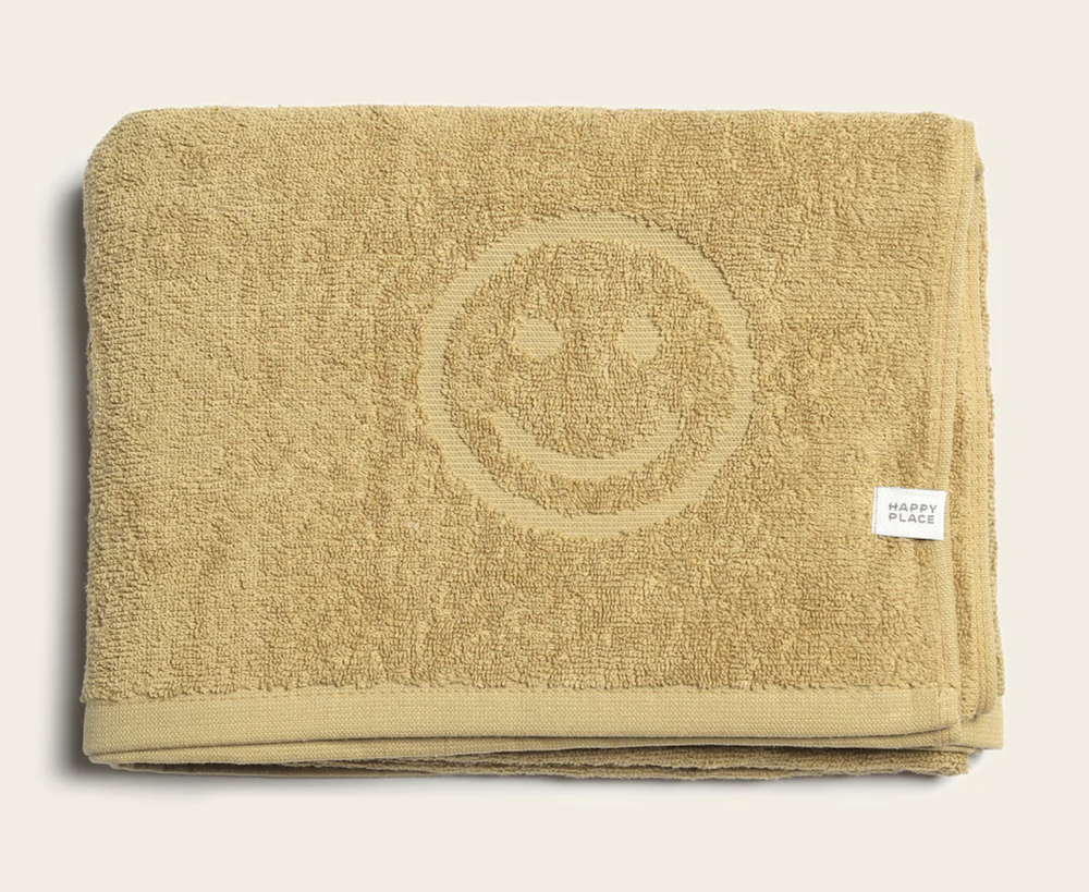 Happy Place Poolside Smiley Terry Beach Towel - Dijon