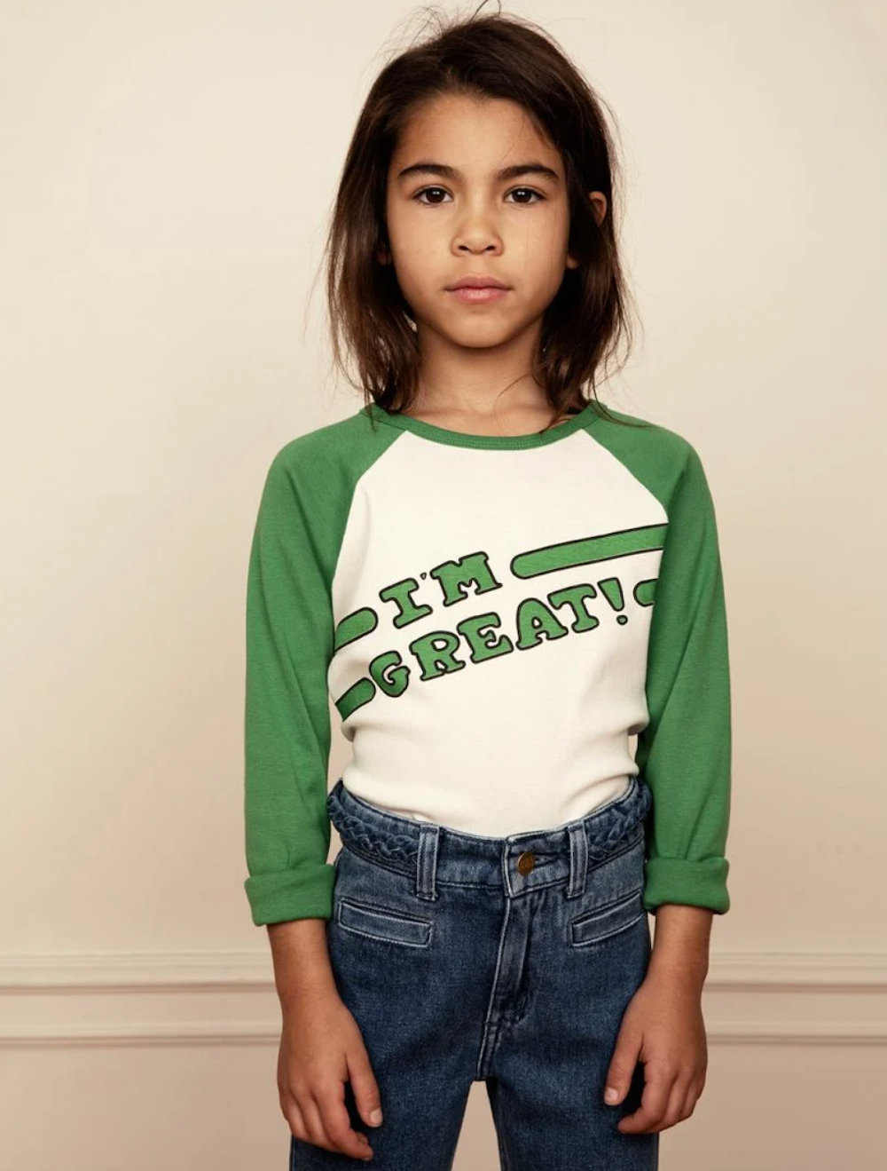 Mini Rodini I Am Great Sp Raglan Long Sleeve Tee - Green