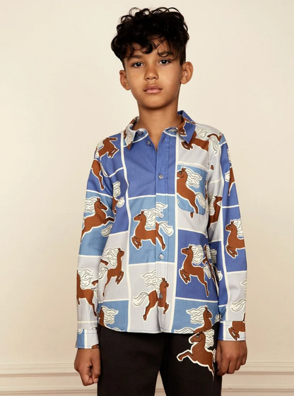 Mini Rodini Horses Woven Shirt - Blue