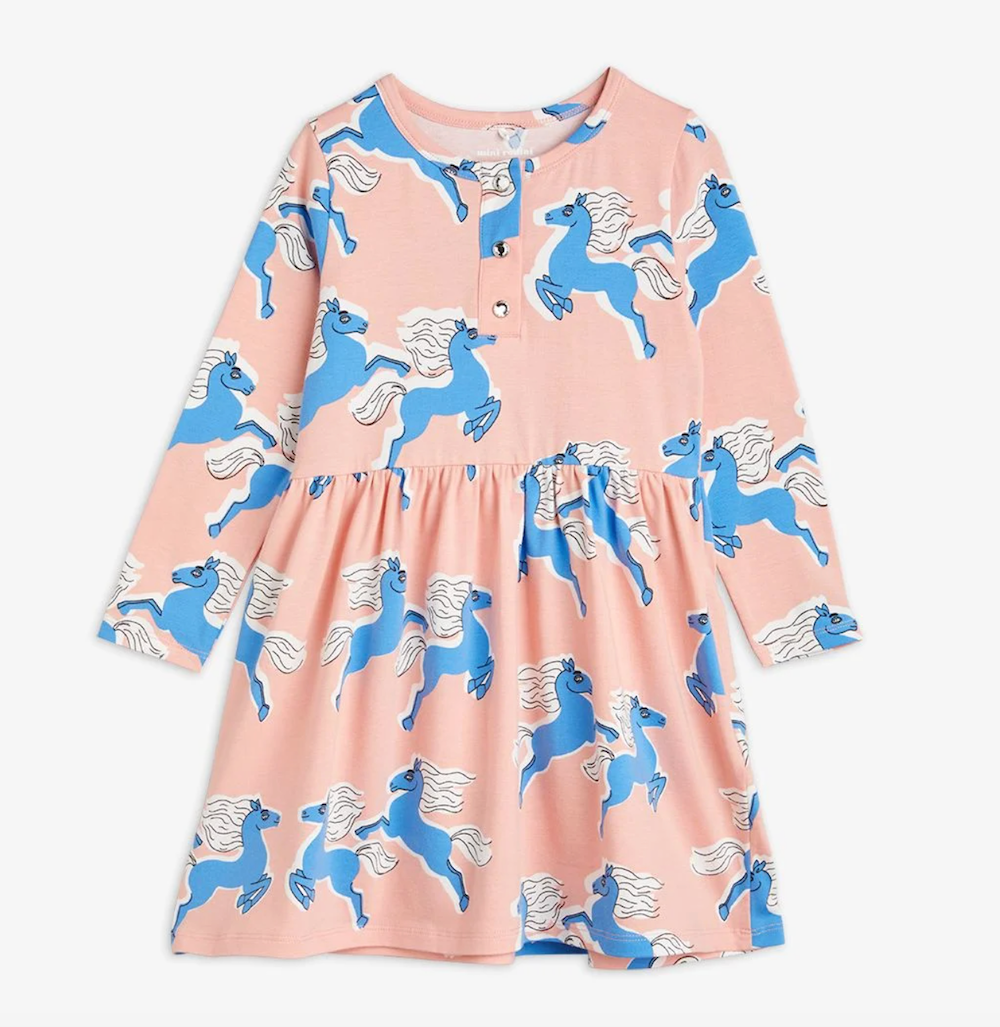 Mini Rodini Horses Aop Long Sleeve Dress - Pink