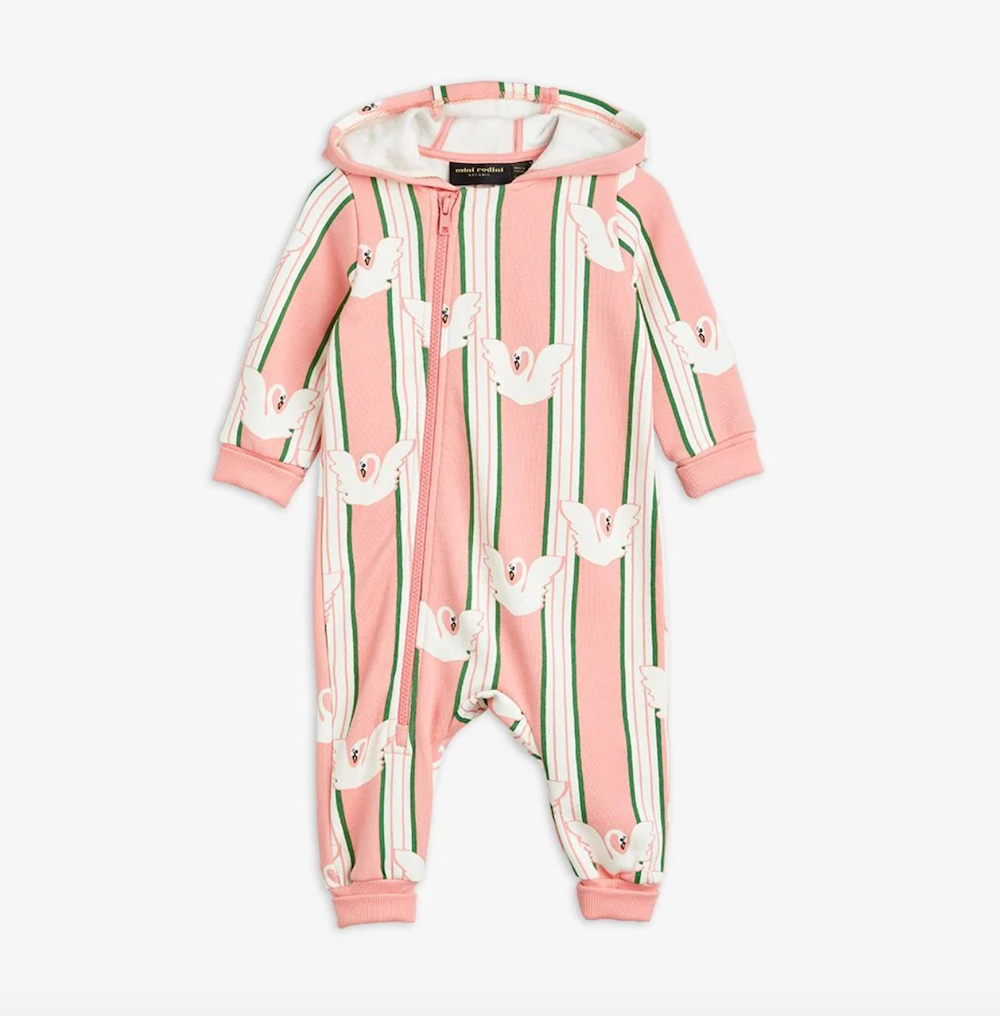 Mini Rodini Swan Aop Onesie - Pink