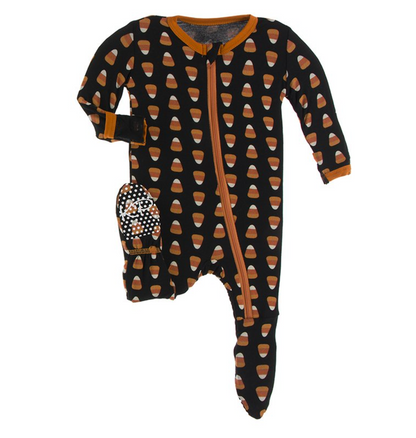 Kickee Pants Print Footie With Zipper - Midnight Candy Corn