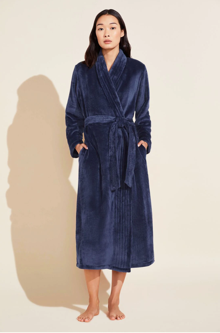 Eberjey Chalet Recycled Plush Robe - Navy