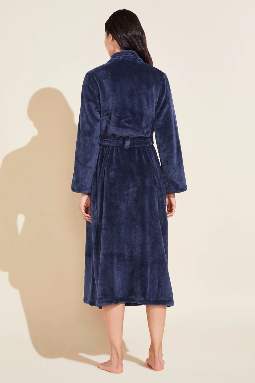 Eberjey Chalet Recycled Plush Robe - Navy