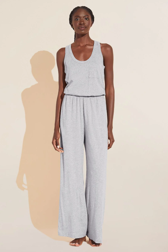 Eberjey Aloe Infused Cotton Wide Leg Jumpsuit - Heather Grey