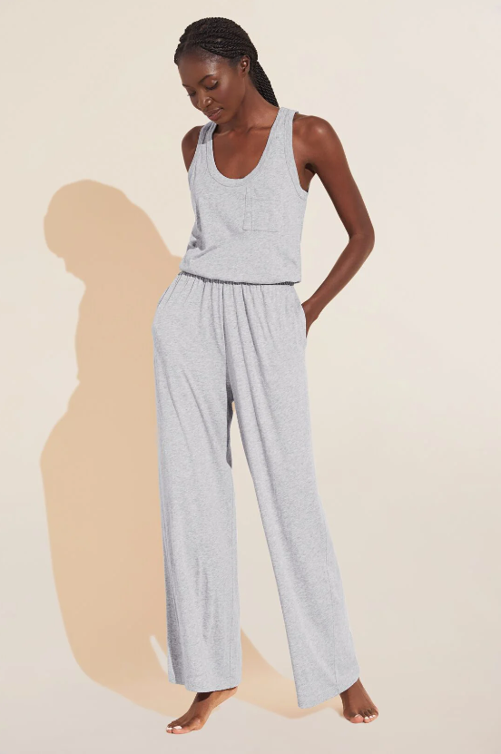 Eberjey Aloe Infused Cotton Wide Leg Jumpsuit - Heather Grey