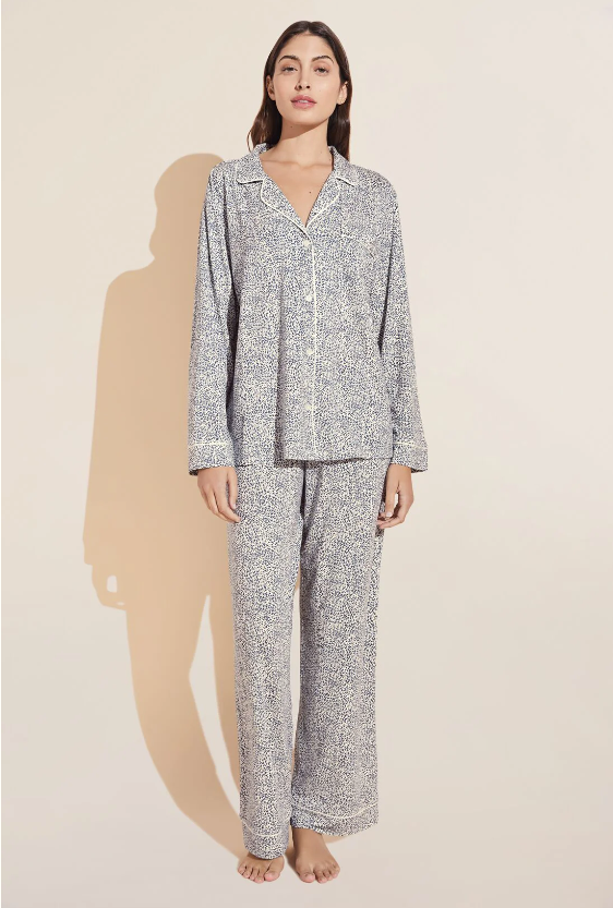 Eberjey Gisele Printed Long PJ Set - Animale Coastal Blue/Ivory