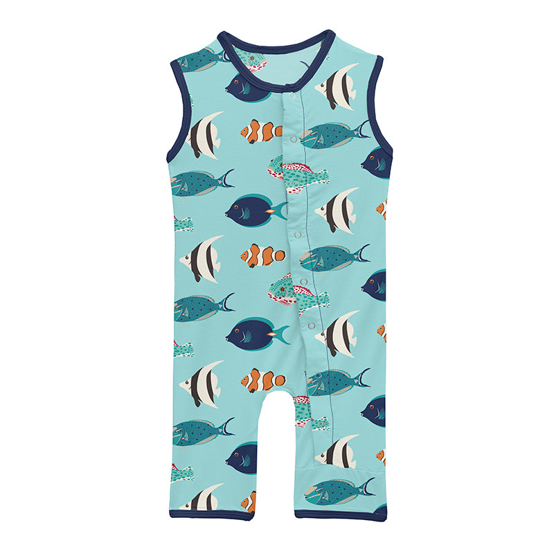 Kickee Pants Print Tank Romper - Tropical Fish