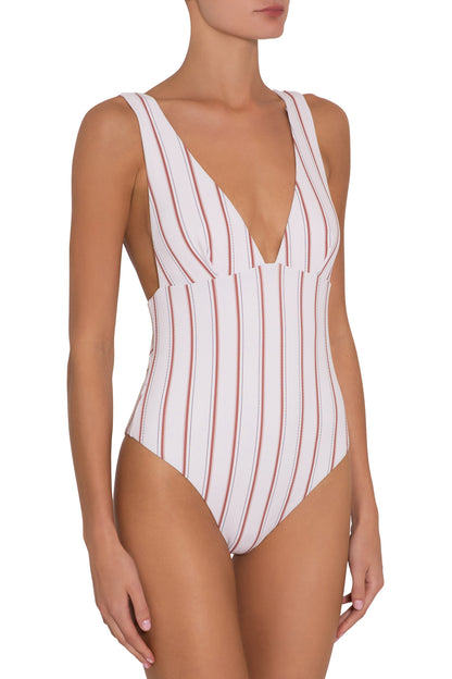 Eberjey Summer Stripes Vivian One Piece - Ecru/Redwood