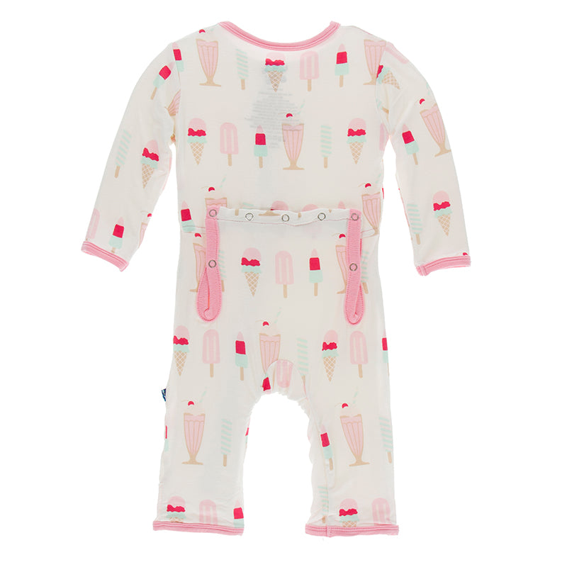 Kickee Pants Print Coverall with Zipper - Natural Ice Cream Shop