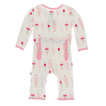 Kickee Pants Print Coverall with Zipper - Natural Ice Cream Shop