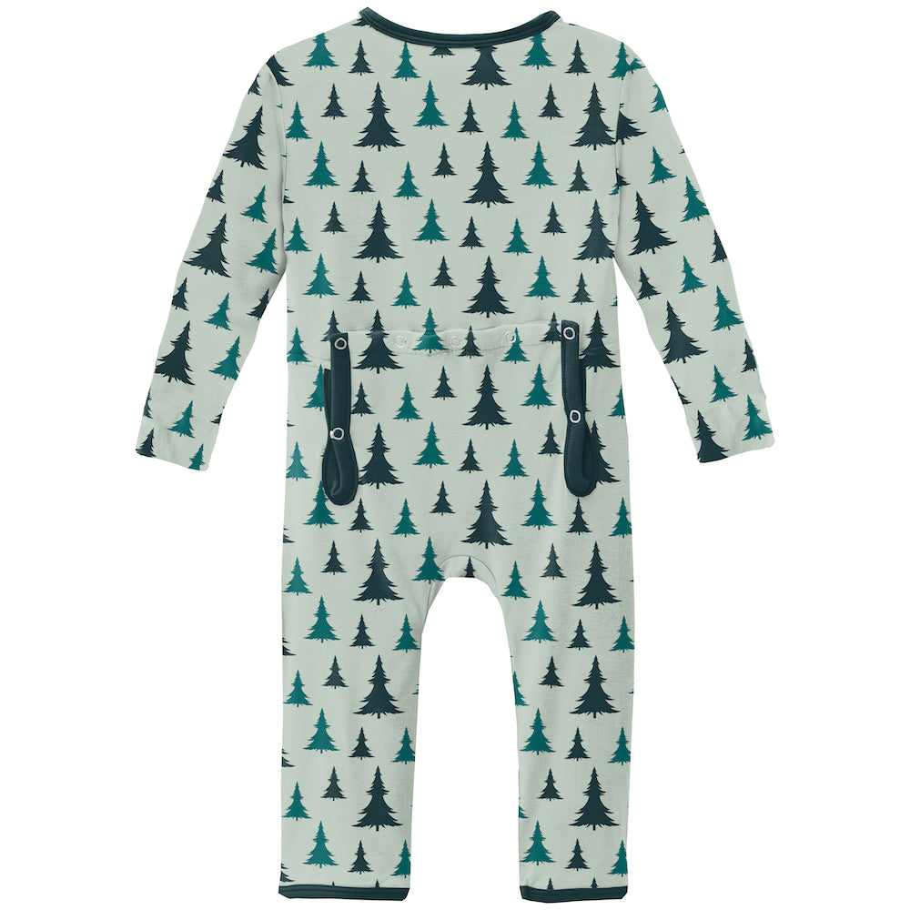 Kickee Pants Print Coverall With zipper - Aloe Christmas Trees