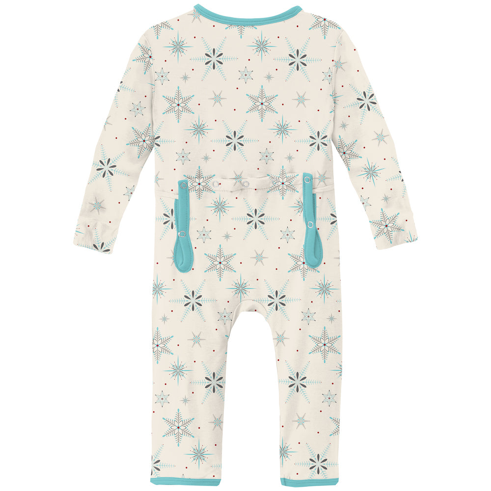 Kickee Pants Print Coverall With zipper - Natural Snowflakes