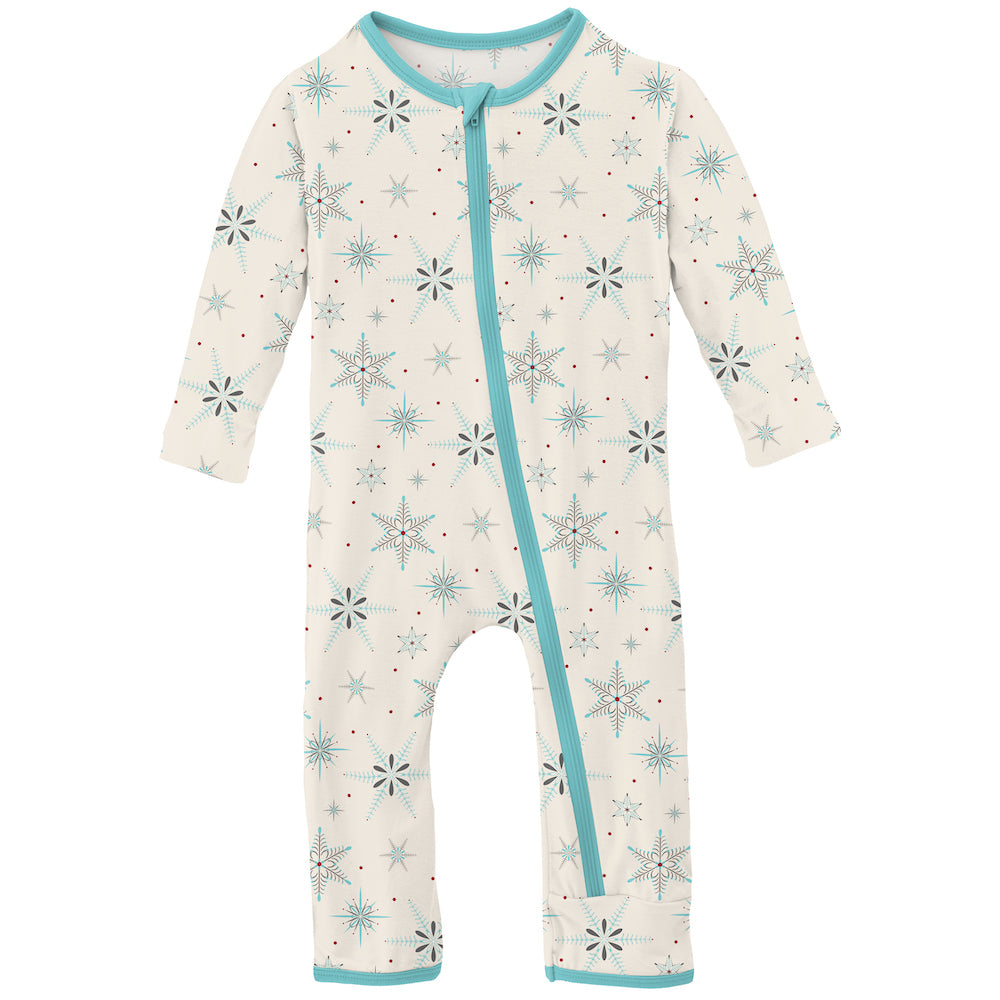 Kickee Pants Print Coverall With zipper - Natural Snowflakes