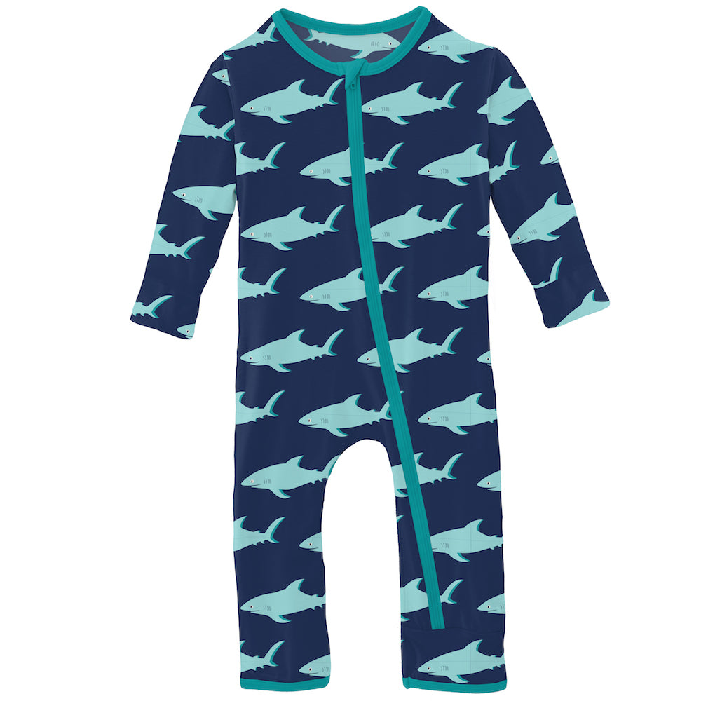 Kickee Pants Print Coverall with Zipper - Flag Blue Sharky