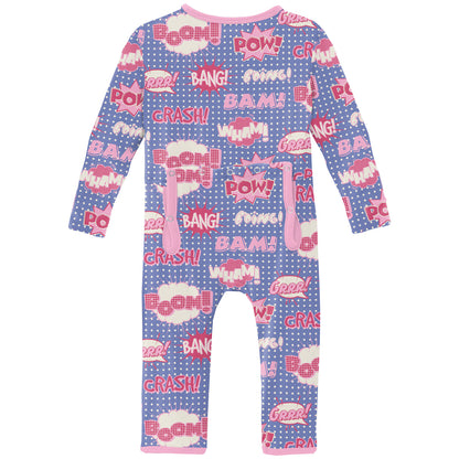 Kickee Pants Print Coverall With zipper - Forget Me Not Comic Onomatopoeia