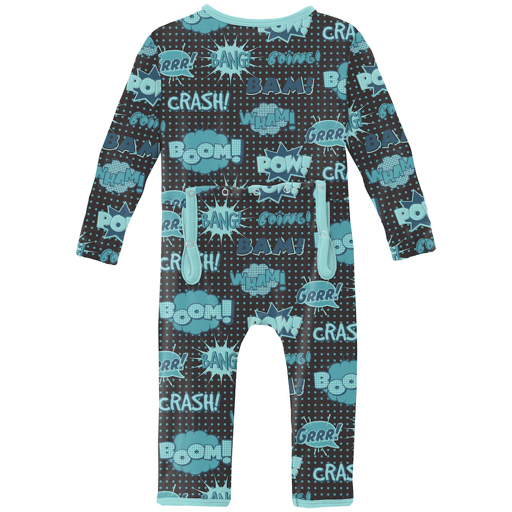 Kickee Pants Print Coverall With zipper - Midnight Comic Onomatopoeia