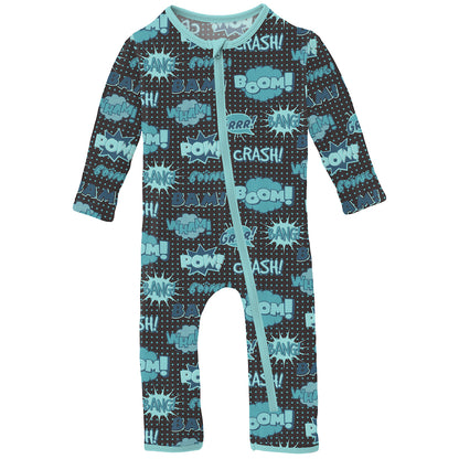 Kickee Pants Print Coverall With zipper - Midnight Comic Onomatopoeia