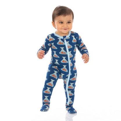 Kickee Pants Print Footie with Zipper - Navy Goldfish Prize