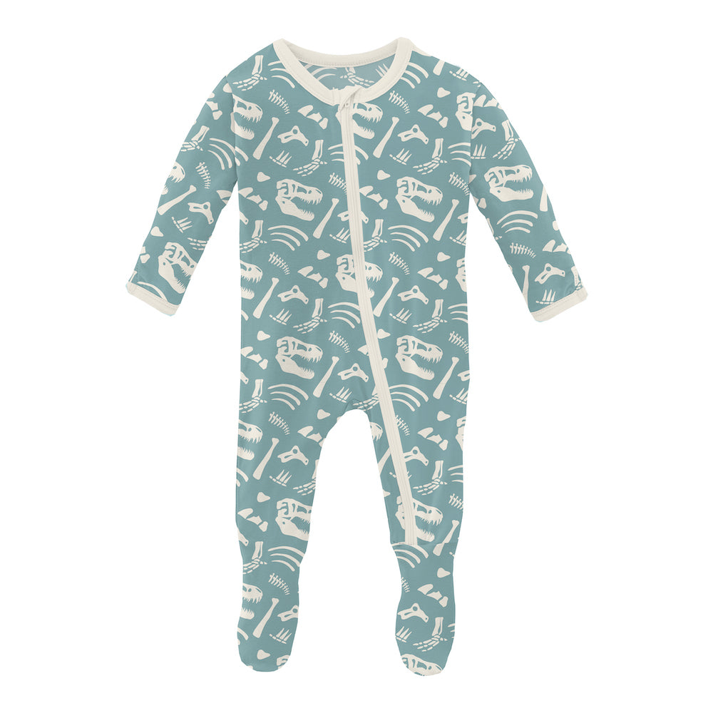 Kickee Pants Print Footie With Zipper - Jade Bones