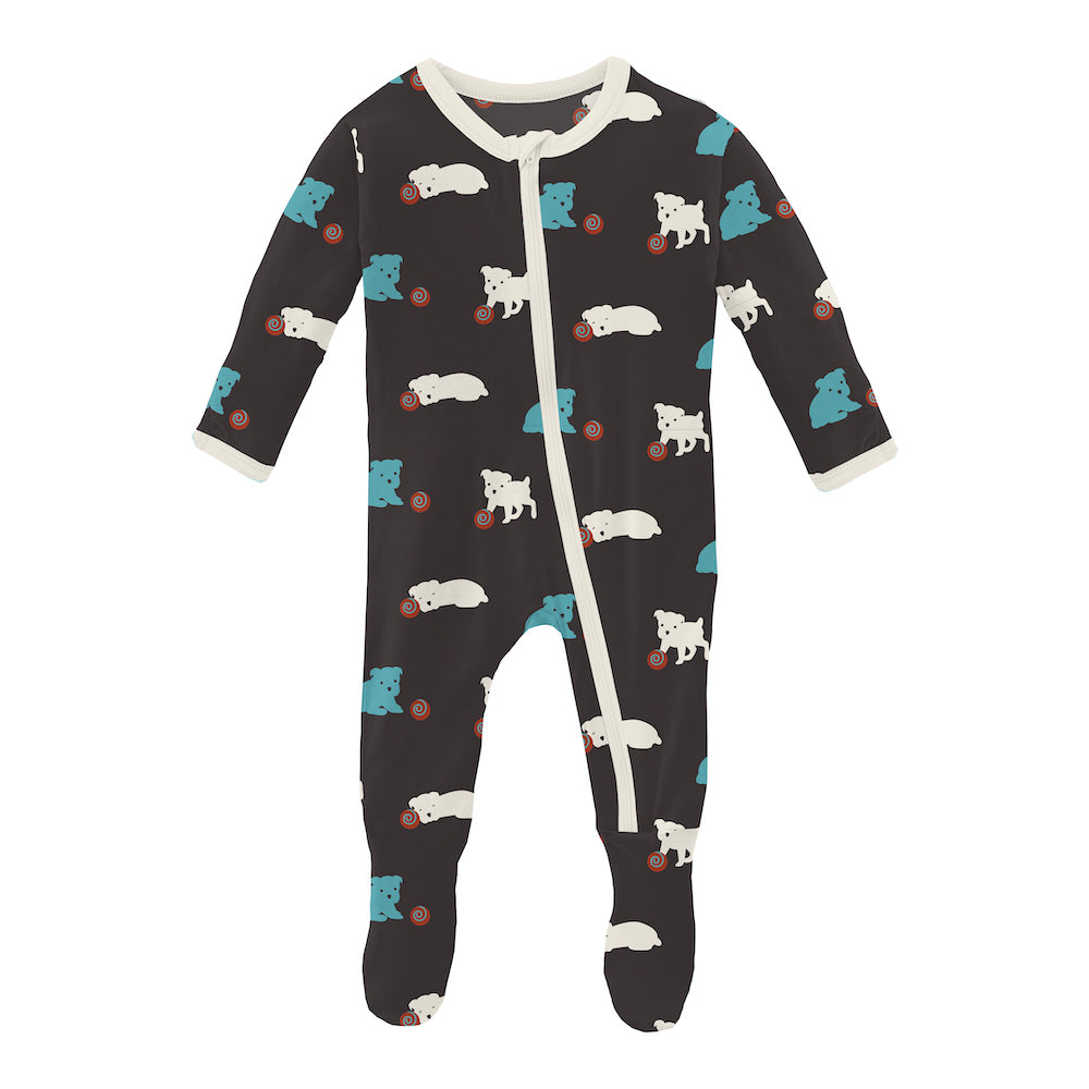 Kickee Pants Print Footie With Zipper - Midnight Puppy