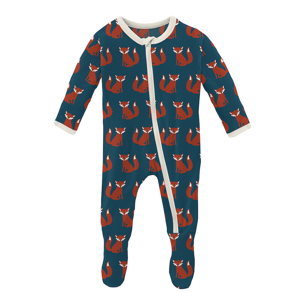 Kickee Pants Print Footie With Zipper - Peacock Fox