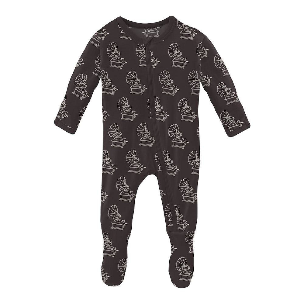 Kickee Pants Print Footie With Zipper - Midnight Gramophone