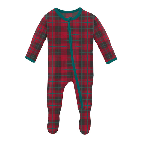 Kickee Pants Print Footie With Zipper - Anniversary Plaid