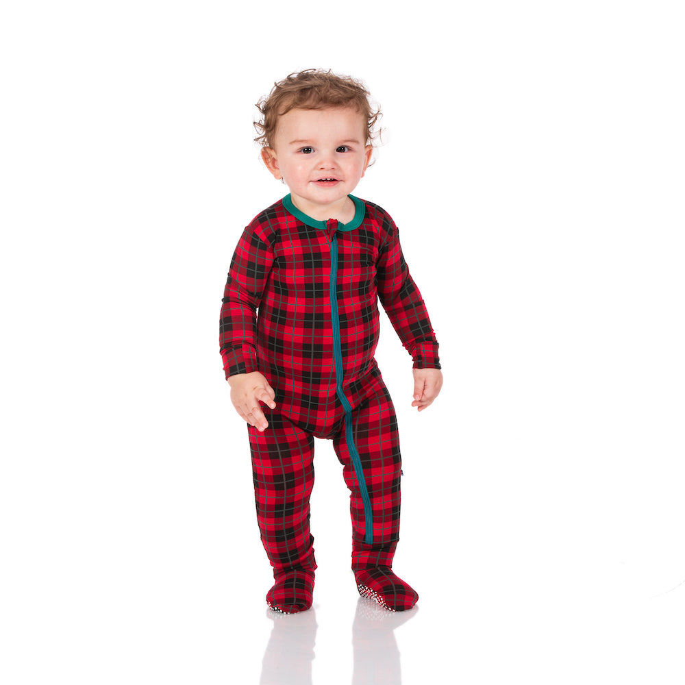 Kickee Pants Print Footie With Zipper - Anniversary Plaid