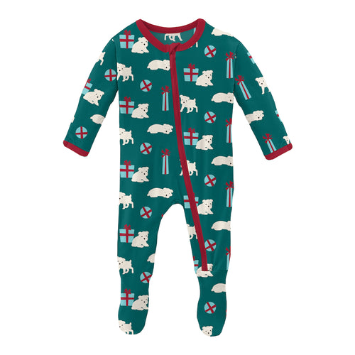 Kickee Pants Print Footie With Zipper - Cedar Puppies And Presents