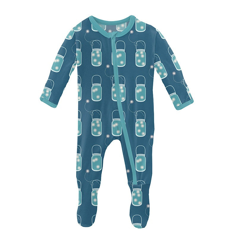 Kickee Pants Print Footie with Zipper - Twilight Fireflies