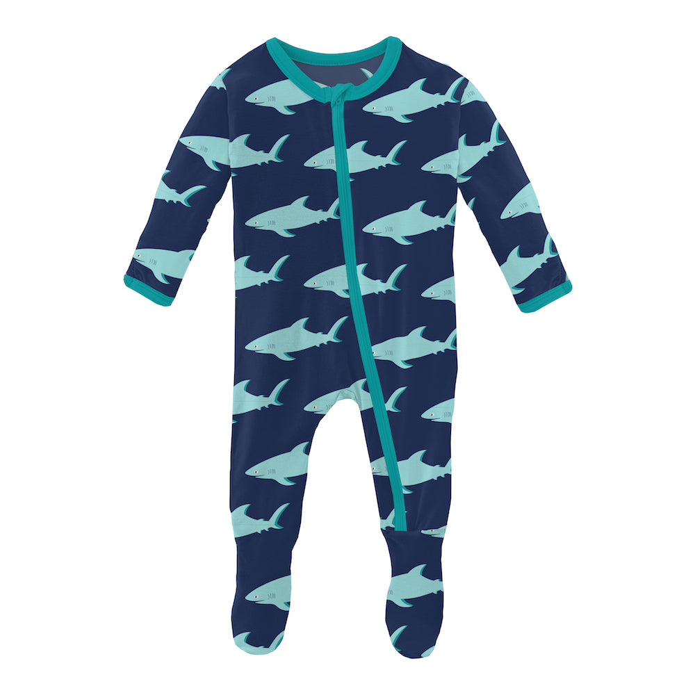 Kickee Pants Print Footie with Zipper - Flag Blue Sharky