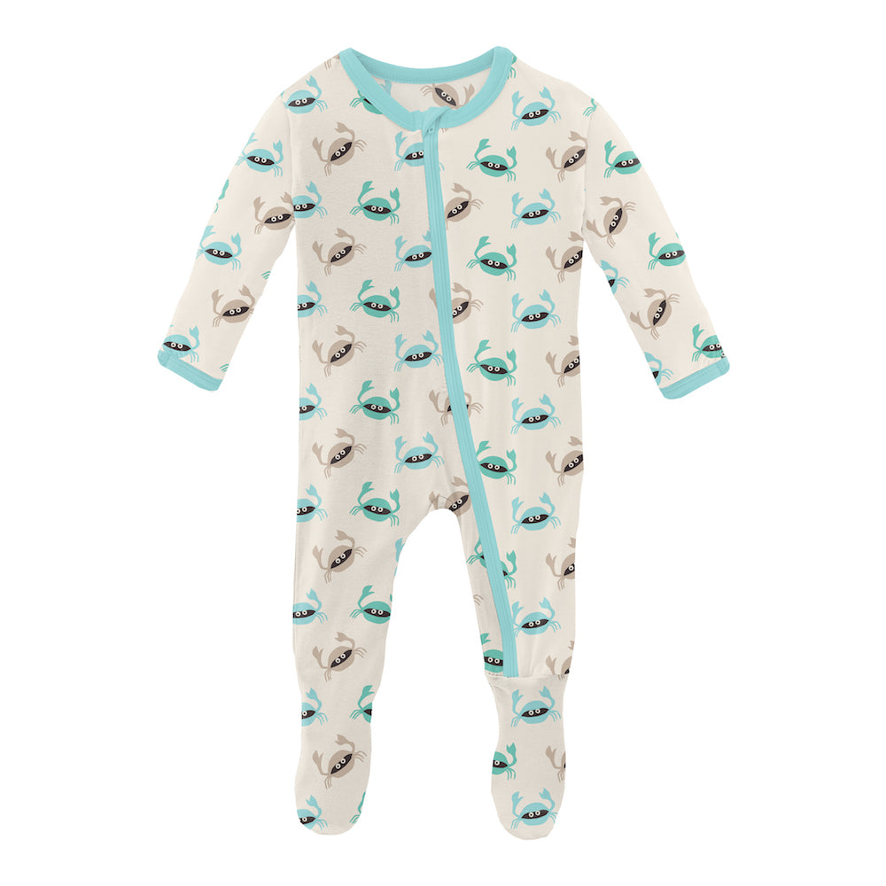 Kickee Pants Print Footie with Zipper - Natural Crabs