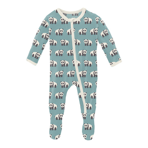 Kickee Pants Print Footie with Zipper - Jade Panda