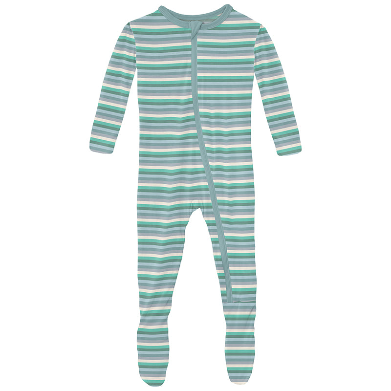 Kickee Pants Print Footie with Zipper - April Showers Stripe