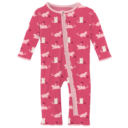 Kickee Pants Print Muffin Ruffle Coverall With Zipper - Winter Rose Kitty