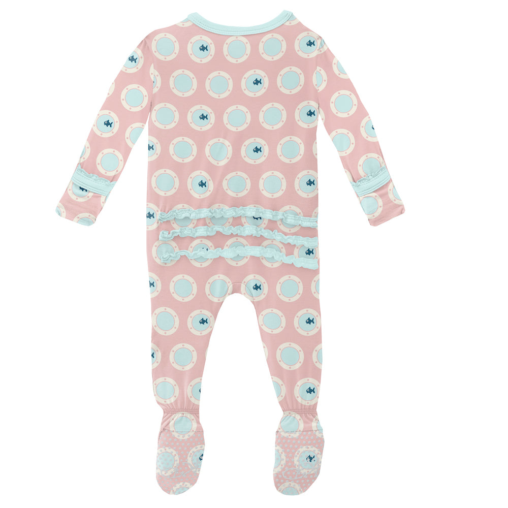 Kickee Pants Print Muffin Ruffle Footie With Zipper - Baby Rose Porthole