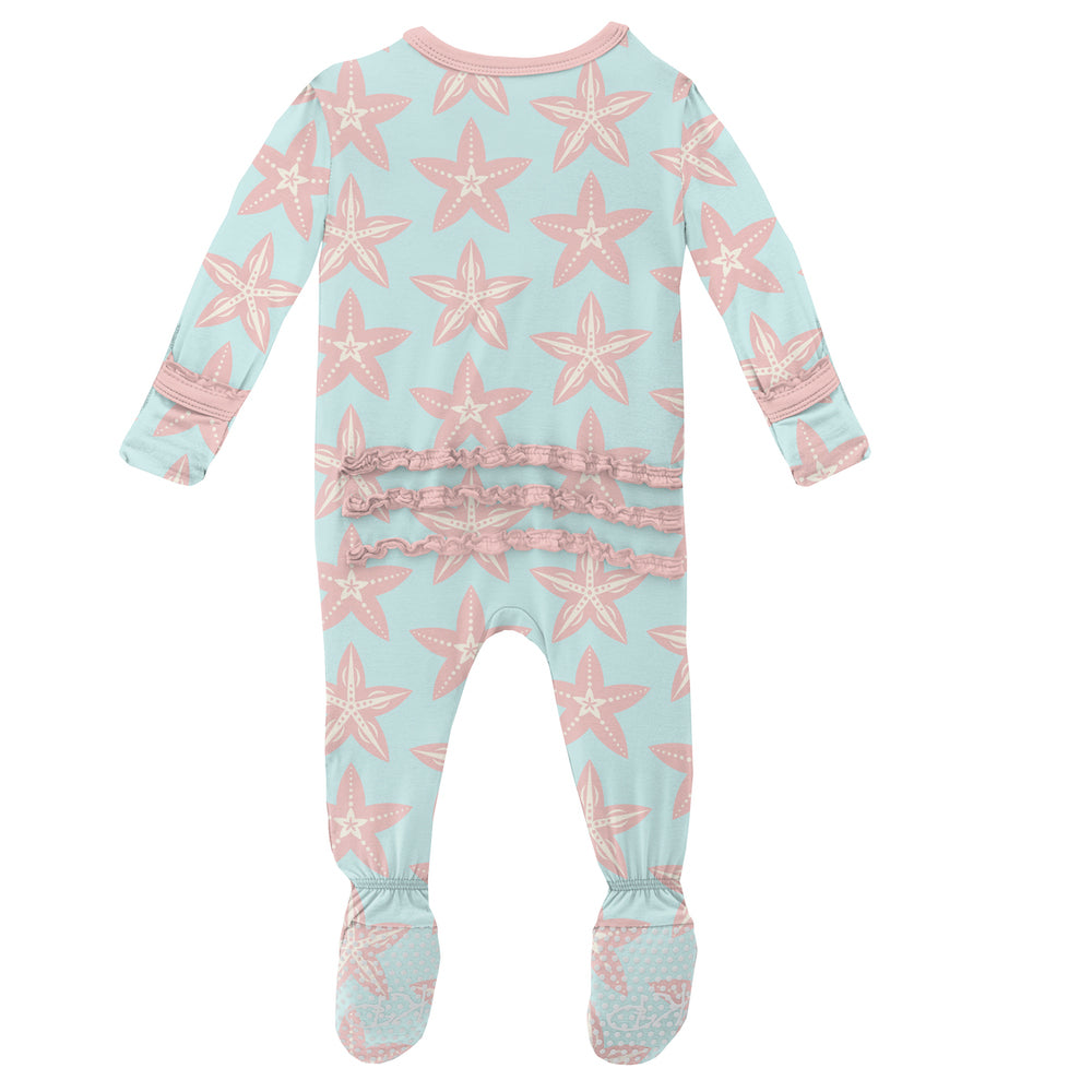 Kickee Pants Print Muffin Ruffle Footie With Zipper - Fresh Air Fancy Starfish