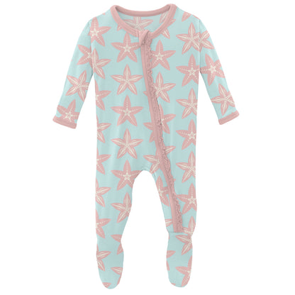 Kickee Pants Print Muffin Ruffle Footie With Zipper - Fresh Air Fancy Starfish