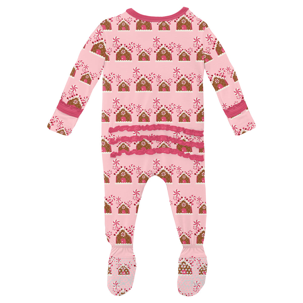 Kickee Pants Print Muffin Ruffle Footie With Zipper - Lotus Gingerbread